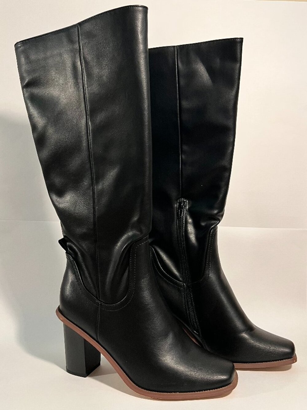 🖤 French Connection Black Faux Leather High Calf Boots